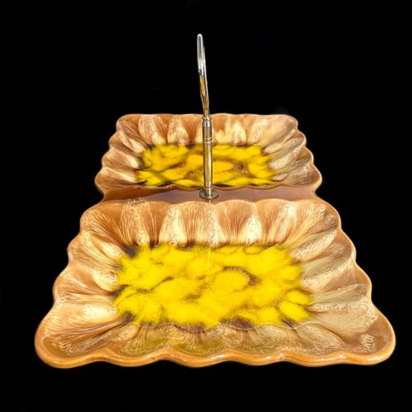 Vintage 1970s Belgo Canadian Pottery Montreal Drip Glaze Ceramic Divided Dish - Picture 4 of 10